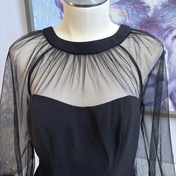 Maggy London Women's Size 6 Black Fishnet Mesh Long Sleeve Mid Length Dress - Picture 3 of 14